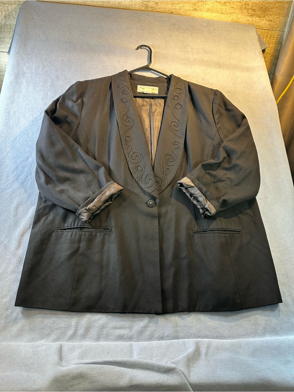 VTG Maggie McNaughton Black Blazer Embroidered Shawl Collar Jacket Size 24WP